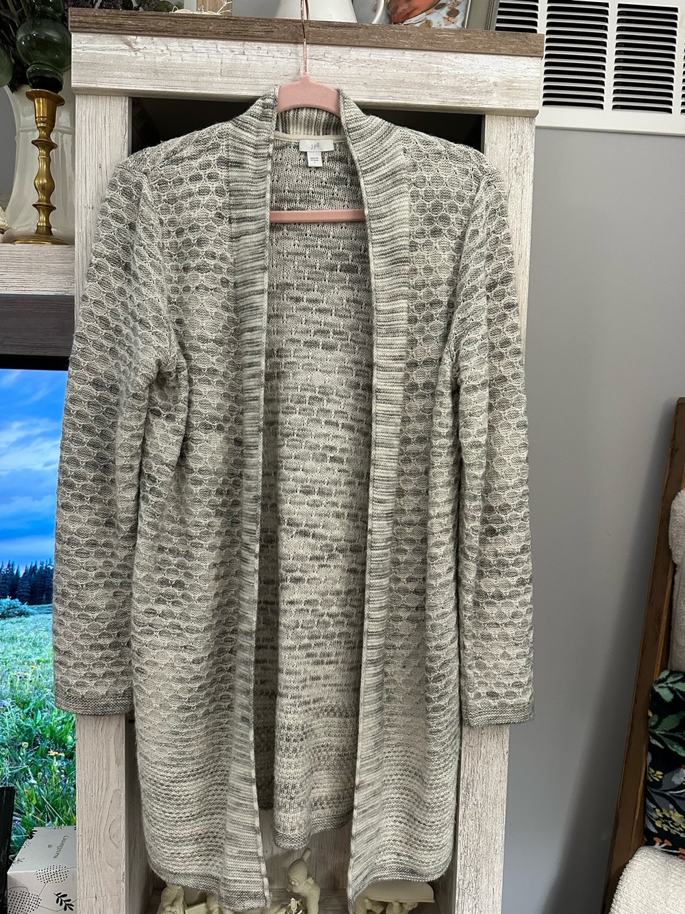 J. Jill Open-Front Textured Knit Cardigan - Light Gray